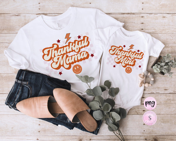 Thankful Mama, Thankful Mini, Give Thanks, Fall Thanksgiving png, Halloween Pumpkin Retro Printable PNG Silhouette Cricut Sublimation