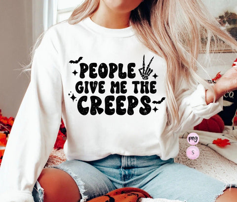 People give me creeps png, Fall Distressed PNG Sublimation Design, Fall sublimation, Pumpkin, Retro fall, halloween Sublimation Design