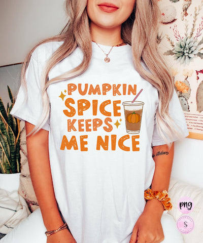 Pumpkin Spice Makes Me Nice PNG, Pumpkin Pie PNG, Fall Autumn, Groovy Thanksgiving Png, Retro Fall Png